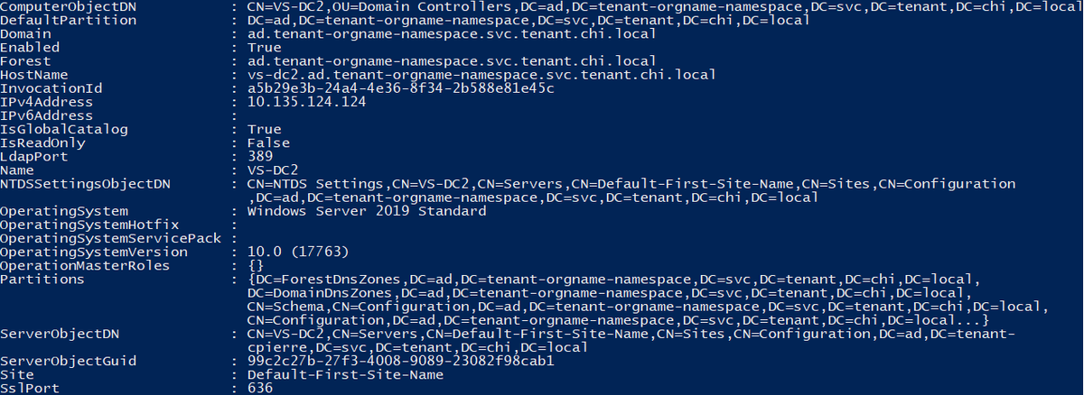 Output of Get-AdDomainController